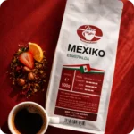 Mexiko Kaffee Esmeralda von MEE KAFFEE mit Tasse Kaffee sowie Früchten und Nüssen als Aromendarstellung