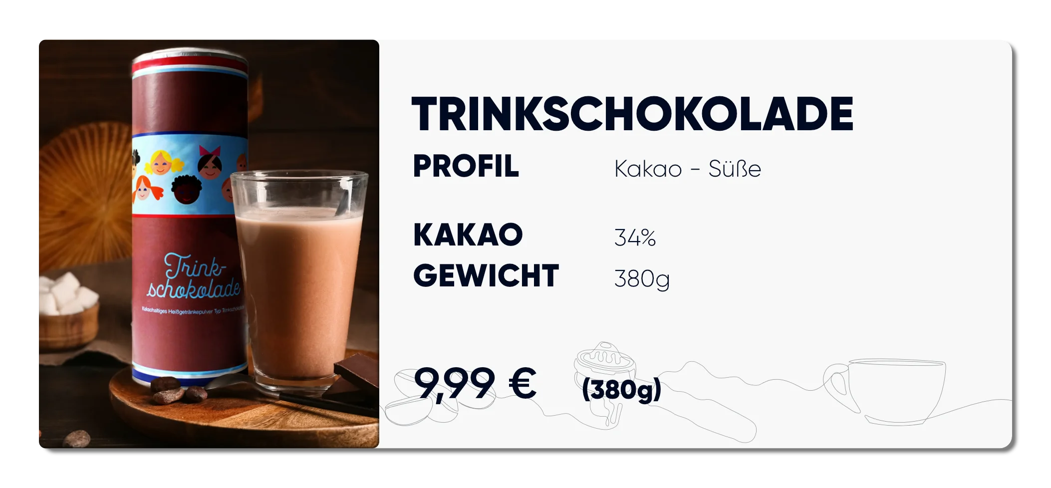 Produktkarte Trinkschokolade mit 34 % Kakao