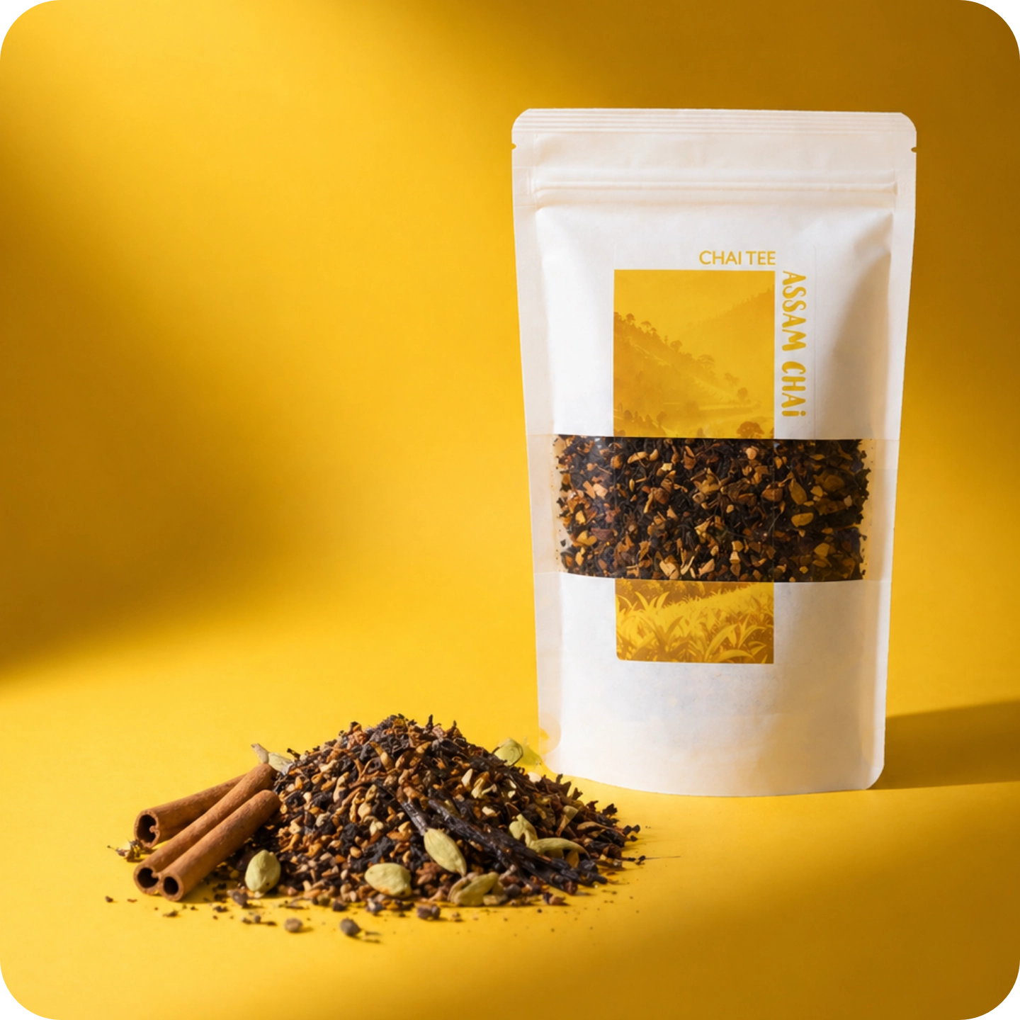 Assam Chai von MEE KAFFEE mit ausgewählten Gewürzen wie Zimt, Kardamom und Vanille – aromatische Schwarztee-Mischung für Chai Latte, klassischen Heißtee oder kreative Teevariationen