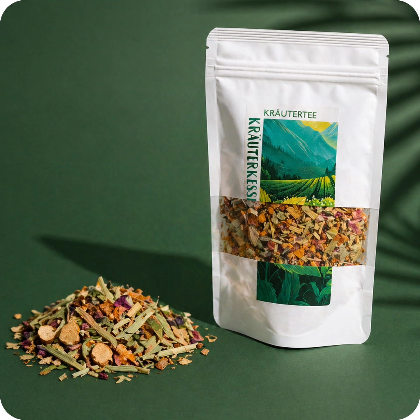 Hochwertiger loser Kräutertee mit sorgfältig ausgewählten Zutaten wie Zitronengras, Süßholzwurzel, Kräutern, Blütenblättern und Fruchtstücken – harmonische Kräutermischung von MEE KAFFEE