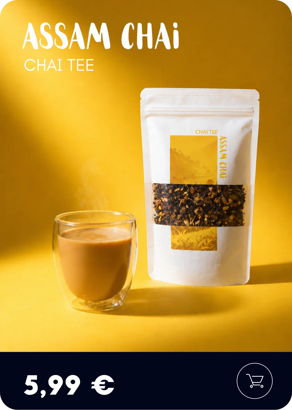 Dampfender Assam Chai Tee mit würzigen Noten von Zimt, Kardamom und Schwarztee