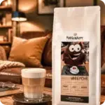 Winnemohr Espresso von MEE KAFFEE mit Latte Macchiato in gemütlicher Atmosphäre zuhause – limitierte, kräftige Sonderröstung für besonderen Kaffeegenuss.